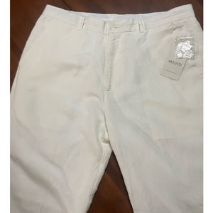 NWT Mojito casual resort wear slim fit flat front Lined White Linen Pants 38x34